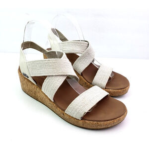 Skechers Arch Fit Beverlee Womens Size 8.5 White Slip On Cork Wedge Sandals